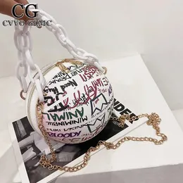 Shoulder Bags Cvvo Glmc Alphabet Graffiti Round Ball PU Leather Zipper Crossbody For Women 2024 Fashion Chain Handbags