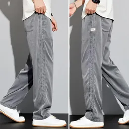 Stilvolle Freizeitjeans weiche mittelgroße atmungsaktive Hip Hop gerade weit Bein Denimhose Männer Jeans Dressing 240425