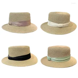 Beralar el yapımı hasır şapka zarif bowknot Dekorasyonlu Güneş Kadınlar Partisi İngiliz Beach Lady örgü