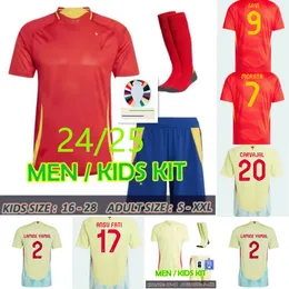 2024 2025 NOVO ESPAINS Jerseys Copa Europeia Home Afaste a seleção nacional Pedri Lamine Yamal Pino Merino Rodrigo Ferran 2026 Copa do mundo Camisa de futebol masculino Kit Kids Kit Kit Kit Kit Kit