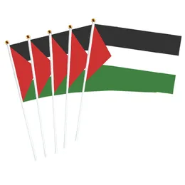 Pequena bandeira da Palestina 14x21cm Mão portátil Weving Palestinian Banner Poliéster Fade-Resistance Flagpole de plástico para eventos 240426