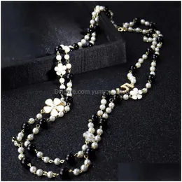 Beaded Necklaces Women Long Chains Layered Pearl Necklace Collares De Moda Number 5 Flower Party Jewelry Drop Delivery Pendants Dh5Qu