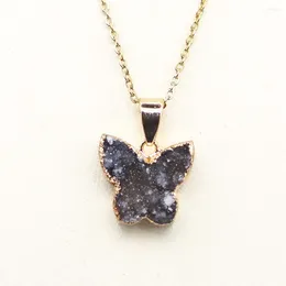 Подвесные ожерелья, продающие натуральный каменный бабочка, форма черная агата друже
