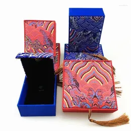 Bangle Hout-Lin Tassel Jewelry Box Box Pingente Pingente Chinese Retro Retro Presded Blue Jewellery