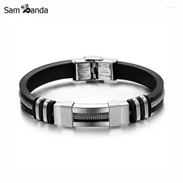 Charm Bracelets 4 Color Stainless Steel Silicone Bracelet Men Jewelry WristBand Punk Style Design Rubber Pulsera Hombre