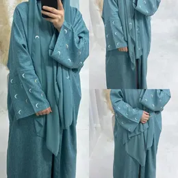 Etnik Giyim Ramazan Eid Müslüman Kadın Nakış Moon Hardigan Kimono Jalabiya Dubai Kaftan İslami Elbise Ceket Arapça Robe Türkiye Abaya