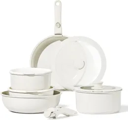 11pcs Pots und Pfannen -Set -Kochgeschirr -Sets abnehmbarer Griff Induktion RV Küchenset Wenovierbares Griff 240418