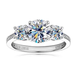 NA S925 SREBROWY SREBRY 3CT ROUND PIERŚCIEŃ Luksusowe pierścionki zaręczynowe dla kobiet Fine Biżuteria Drop 240416