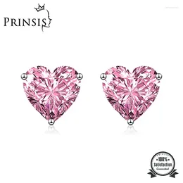 Stud Earrings PrinSis Fashion Earring Pink Shiny CZ Heart Women Retro Ear Jewelry Ladies Girl Party Wedding Trendy P280