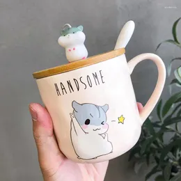 Kupalar 400ml Yaratıcı Karikatür Hamster Kahve Seramik Kupa Sevimli Kaşık Handalı Süt Kahvaltı Kupası Bayanlar Ofis Komik Hayvan Bardakları