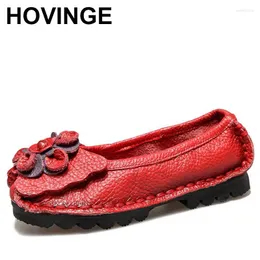 Casual Shoes Vintage Handmade Folk Style Women Shallow Genuine Leather Lady Soft Bottom Flats For Mother Fashion Loafers Summer