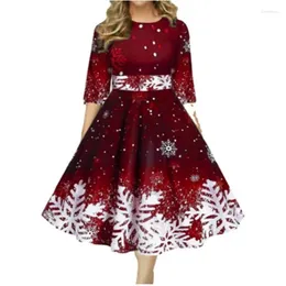 Abiti casual o-collo alto in alto 2024 Autunno/inverno Vestido Snowflake Christmas Snow Flake digitale Stampa media a maniche da donna a maniche da donna Elegante