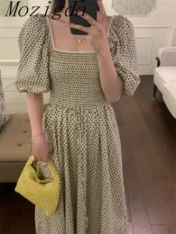 Party Dresses Puff Sleeve Floral Dress Women's Elegant Long Lace Elastic Bust Square Collar Slim Fit Midi A-line sundress Kvinna