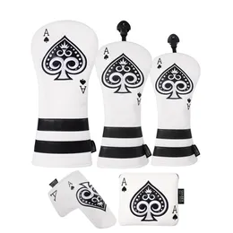 Poker Ace of Spades Design PU Leather Golf Club Headcover Driver Fairway Wood Hybrid Mallet Blade Putter Covers 240411