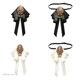 Bow Ties Lady Portrait Brooch Pin for Women Shirt Jabot Collar Bow Knot Tie