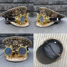 2022 basker Steampunk Military Hat Tyskland Officer Armé Punk Hats Cap Cosplay Halloween med glasögon265k S Originalkvalitet