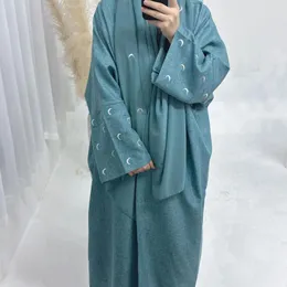 Roupas étnicas Lua Bordado abayas para mulheres Dubai Kaftan Turquia quimono Cardigan Islã Dress Vestido de oração manto árabe muçulmano Ramadã