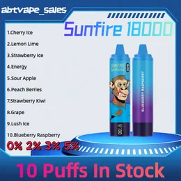 Original Sunfire 18000 Puff 18k 25 ml engångsvapspen POD -enhet 0% 2% 3% 5% Skärmdisplay Puff 12000 Uppladdningsbar E -cigarett blinkande vape i Frankrike Tyskland Spanien