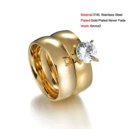 Обручальные кольца Memolissa 6 мм x2 роскошный хрустальный белый циркон золотой цвет из нержавеющей стали кольцо кольцо мода мода мужчины женские свадебные пары кольца