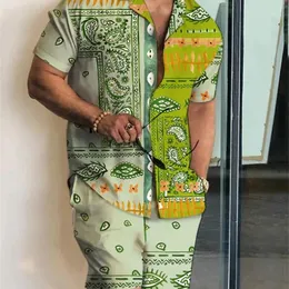 الرجال مجموعات ثلاثية الأبعاد المرقعة للبصفاء القصيرة قصيرة الأكمام القميص غير الرسمي شورت شورت الصيف الشارع الشارع العطلات هاواي بدلات الرجال الملابس 240410