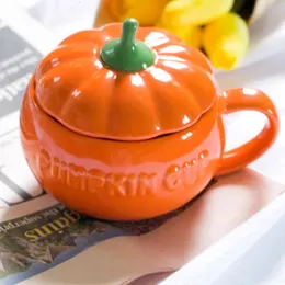 Pumpkin Creative Water Cup Ceramic Thermos with Lid Exquisite Breakfast Oatmeal Heatinsulating Scaldingproof Milk 240424