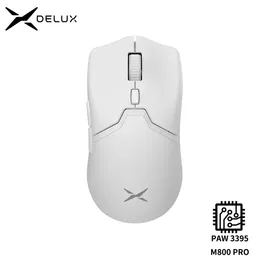 Delux M800 Pro Paw3395 White Wireless Bluetooth Gaming Maus 26000DPI Optical Computer Office Makro -Laufwerk für Laptop PC 240419