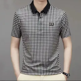 Summer Men Plaid Short Sleeve Polo Shirt Koreon Basic Streetwear Fashion Male Clothes Business Social Casual Loose Tops 2023 240423