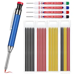 Solid Carpenter Pencils For Deep Hole Marker Pen With Refill Leads Marking Tool Woodworking Deep Hole Metal Mechanical Pencil 240416