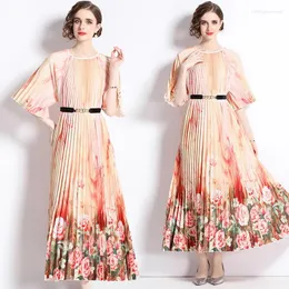 Party Dresses Jamerary Fashion Runway Floral Print Pleated Long Holiday Summer Dress Women Beauty Futterfly A Line Loose Maxi Vestidos