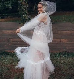 Long Sleeves Wedding Dresses A Line Bridal Gowns Beach Pleats Boho