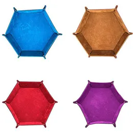 PU Foldable Hexagon Dice Tray Decorative Dice Box For Games Dice Leather Storage Decorative Dish TH73a