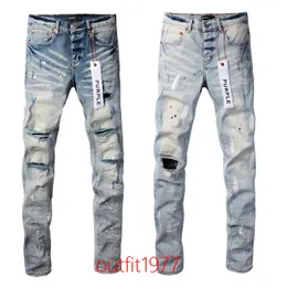 New Fashion 2024 Slim 1: 1 Jeans Purple Brand Jeans High Street Blue Hole Wast Wash