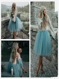 Boho Short Cocktail Party Dresses Vintage Lace Bodice A Line Tiers Tulle Seethrough Prom Gowns Tutu Skirt Knee Length Evening Dre5344043