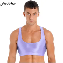 Men's Tank Tops Mens See-through Glossy Crop Solid Color Vest Fitness Yoga Sportswear Swimwear Surfing Costume Beachwear Sleepwear