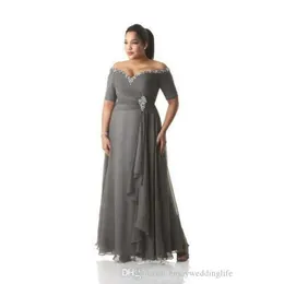 Gelin Grey artı 2020 Boyut Omuz Kapalı Ucuz Şifon Prom Partisi Önlükler Uzun Anne Damat Elbiseleri F Wear F Wear
