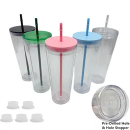 24 once di bicchiere di plastica a doppia parete a doppia parete a doppia parete a muro che bere a tazza di tazza sippy trasparente con tazza sippy con tazza di silicone con foro pre-traforato