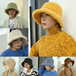 Beretti Donne inverno Cappello a secchio in lana finta Fuggio Solido Plush addensato Brima Ward Wide for Sun Shade Retro Fisherman Dropship