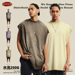 Zodf Summer Men Washed 250GSM Cotton Tank Tops Retro Unisex Women Relax Fit Sleeveless Tees Vest Brand Tops Hy0831 240426