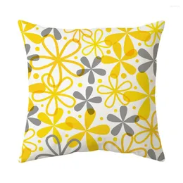 Pillow 2024 Cover Yellow Gray Geometric Flower Pattern Printing Living Room Sofa Bedroom Bedside Fashion Decor