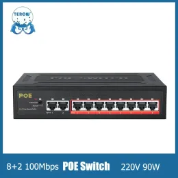 Переключатели переключателя poe terow link te204 10 порт 100 Мбит / с сети сетевой переключатель строительства электроэнергии 52 В 93w 8+2 Fast Ethernet Switch Vlan