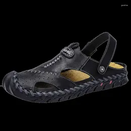 Сандалии летние мужские кожа 2024 Plus-Size Fashion Leisure Outdoor Beach Slippers Wading Shoes Комфортно ходить