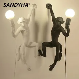 Sandyha Vintage Led Monkey Pendant Lights Nordic Retro Hemp Rope Harts Pendant Light Bedroom Study Home Decor Wall Table Light 240424