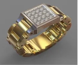 CZ Ring Paslanmaz Çelik 24K Altın Kaplama Bağlantı Yüzüğü Hiphop Erkek Saat Bandı Stili Başkan Bant Boyutu US6US109345320