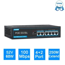 Переключатели Terow Poe Switch 4 POE+2 uplink 100 Мбит/с Fast Ethernet Network 250M VLAN Series Series Power Connect для IP -камеры/беспроводной точки