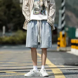 DrawString Y2k denim shorts hombre koreansk mode vintage rak kort jeans casual streetwear baggy bermuda masculina 240426