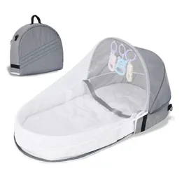 Baby Bed Folding Portable Baby Crib with Net and Awning Baby Nest Portable Baby Bed for Camping Infant Bed Bassinet for Baby 240423