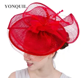 New Style Red Wedding Captena Sinamay Kentucky derby Royal Ascot Fascinator Hats Fashion Hair Acessórios Party Bands Syf1113148123