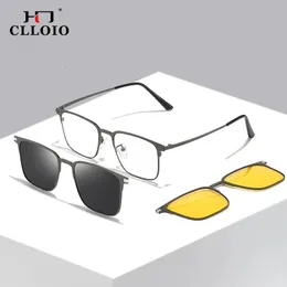 Clloio 3 in 1 Magnet Clip Glasses Frame Men Women Myopia Prescription Glasses Optical Sunglasses Eyewear 240425