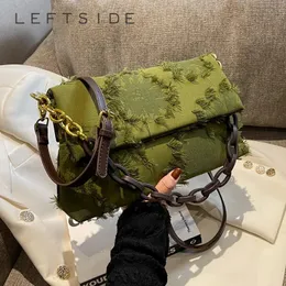 Bolsas de crossbody de tela à esquerda para mulheres nas últimas bolsas de axilas em corrente de designer de tendências