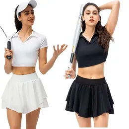 Lu Women Yoga Tennis Shirts Short Skirt Running Pleated Athletic Skirts High-rise Skirt Sports Set Fiess High Waist Skirt with Pocket Golf Sets Lu-521